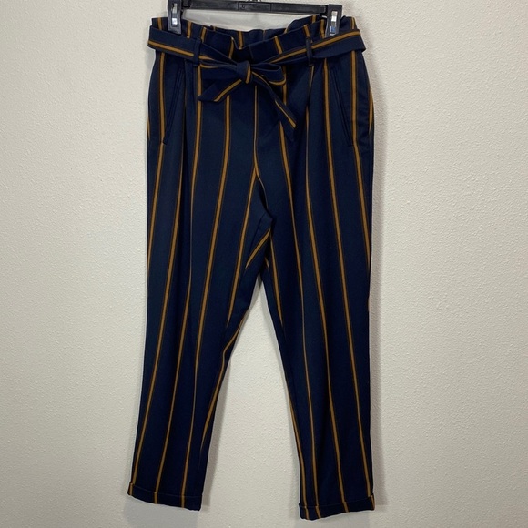 Zara stripped high waisted pants blue tan paper‎ bag - Picture 1 of 10